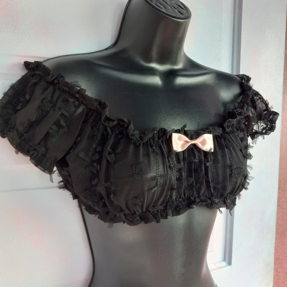 SOLD! Sheer DK off shoulder lingerie crop top & bloomers! Only tried on! - Picture 2 of 10